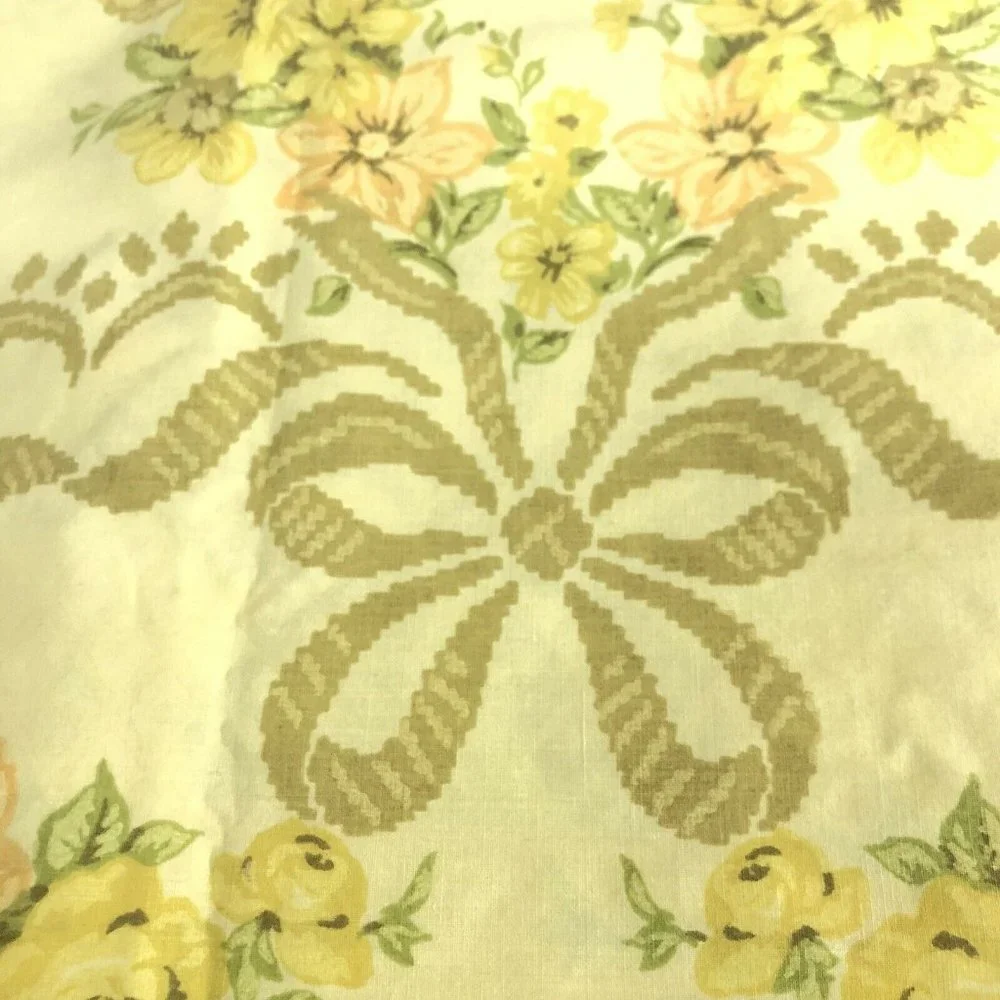 Vtg Percale Yellow Floral‎ Twin Flat Sheet w/ Standard Pillowcase Cottagecore